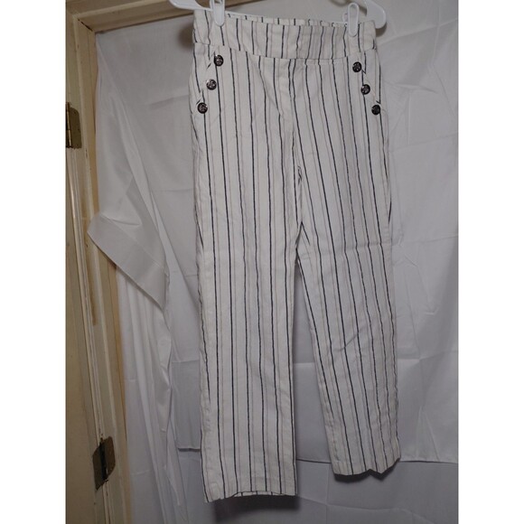 Off-White Pants - Kate Park Women's Size 10P Off White Pants Striped Stretch